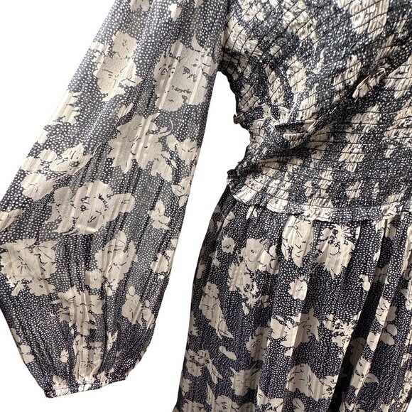 Dizzy Lizzy Black Floral Midi Dress Sz L Smocked Empire Waist Long Sleeve NWOT - Picture 8 of 14